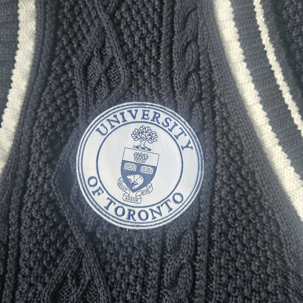 OVO x UofT Women's Cable Knit Sweater Vest Navy White 100% Cotton Large - Picture 4 of 8